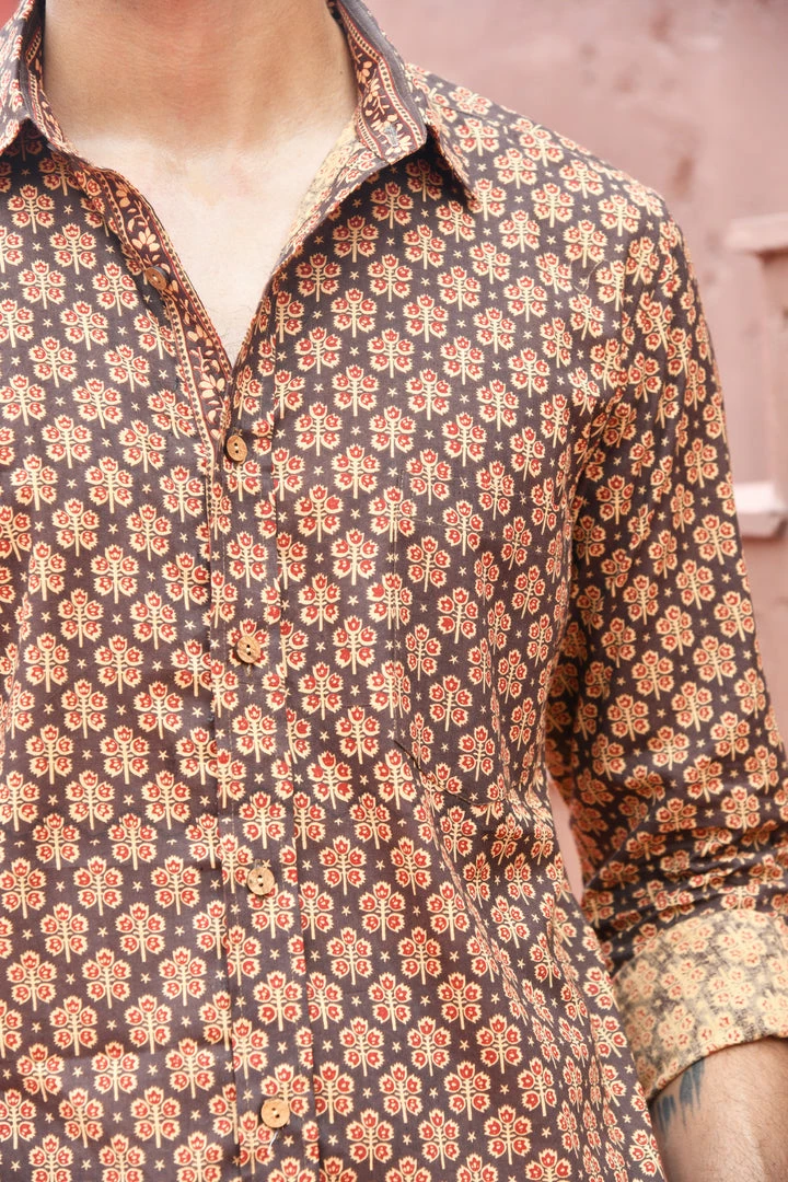 PRINTS VALLEY Brown Red Buti Shirt Men's Shirt 4 PRINTS VALLEY Brown Red Buti Shirt Men's Shirt
