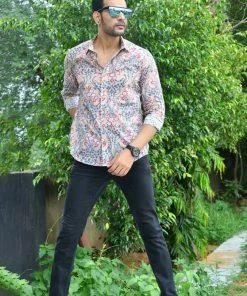 PRINTS VALLEY Men's Shirt Brown Red Mughal Print Shirt