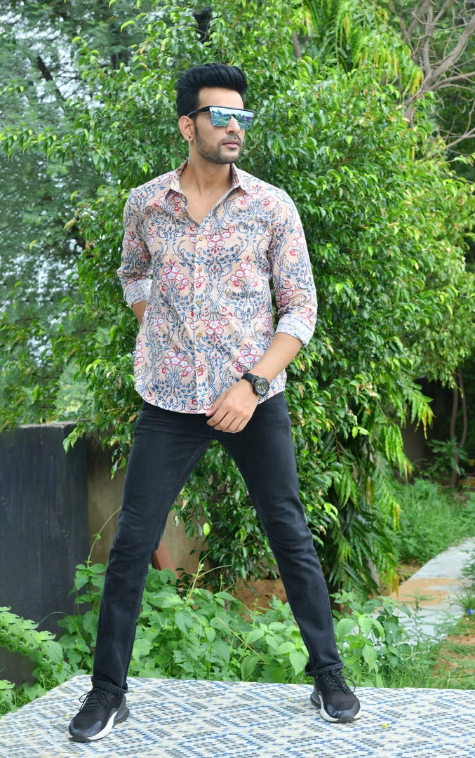 PRINTS VALLEY Men's Shirt Brown Red Mughal Print Shirt 2 PRINTS VALLEY Men's Shirt Brown Red Mughal Print Shirt