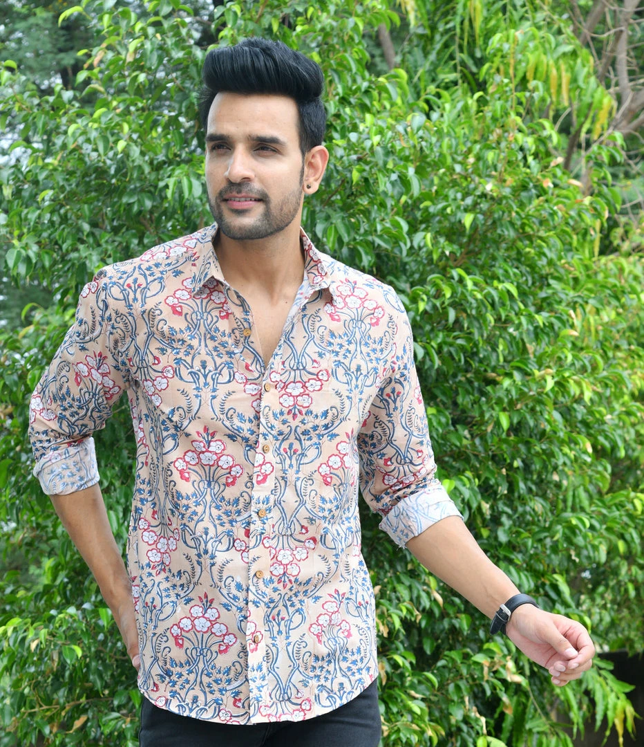 PRINTS VALLEY Men's Shirt Brown Red Mughal Print Shirt 3 PRINTS VALLEY Men's Shirt Brown Red Mughal Print Shirt