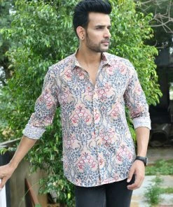 PRINTS VALLEY Men's Shirt Brown Red Mughal Print Shirt