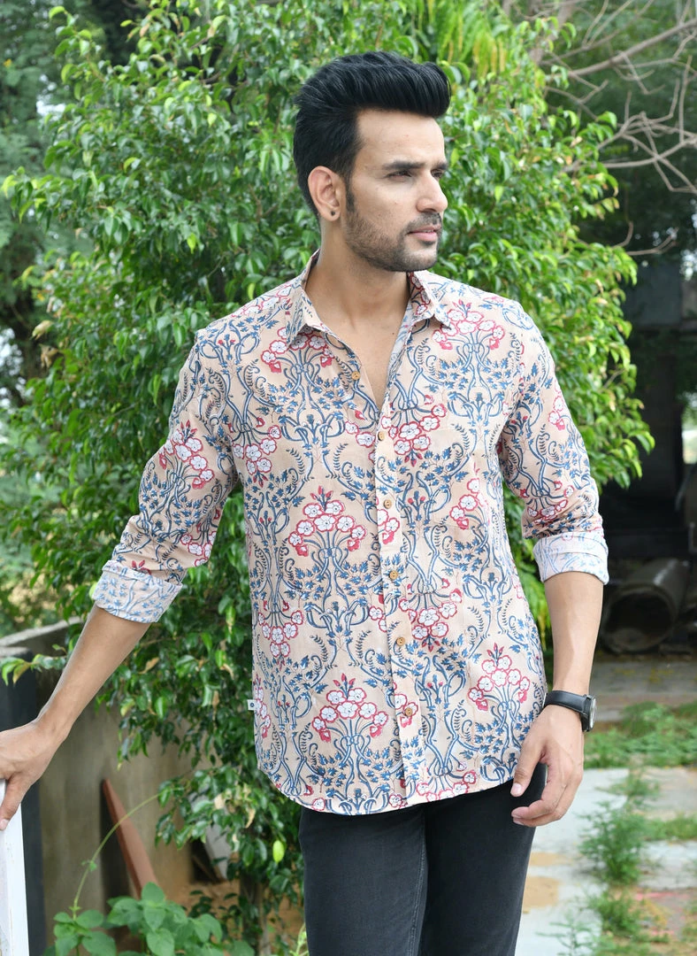 PRINTS VALLEY Men's Shirt Brown Red Mughal Print Shirt 1 PRINTS VALLEY Men's Shirt Brown Red Mughal Print Shirt