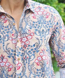 PRINTS VALLEY Men's Shirt Brown Red Mughal Print Shirt 7 PRINTS VALLEY Men's Shirt Brown Red Mughal Print Shirt