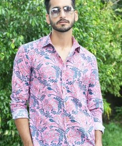 PRINTS VALLEY Men's Shirt Pink Blue Floral Print Shirt