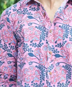 PRINTS VALLEY Men's Shirt Pink Blue Floral Print Shirt