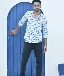 PRINTS VALLEY White Blue Dog Print Shirt 6 PRINTS VALLEY White Blue Dog Print Shirt