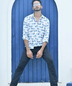 PRINTS VALLEY White Blue Dog Print Shirt