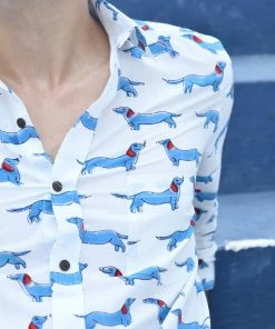 PRINTS VALLEY White Blue Dog Print Shirt 7 PRINTS VALLEY White Blue Dog Print Shirt