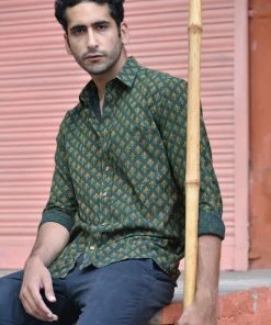 PRINTS VALLEY Ajrakh Madder Green Tulip Shirt
