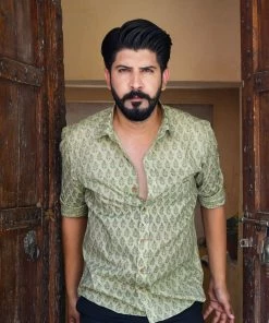 PRINTS VALLEY Men's Shirt Green Brown Buti Shirt