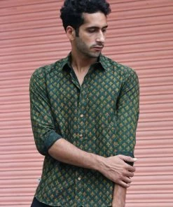 PRINTS VALLEY Ajrakh Madder Green Tulip Shirt