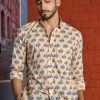 PRINTS VALLEY Men's Shirt Beige Blue Elephant Shirt