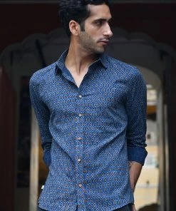 PRINTS VALLEY Ajrakh Blue Pear Motif Shirt