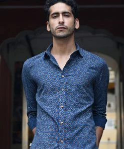 PRINTS VALLEY Ajrakh Blue Pear Motif Shirt