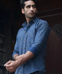 PRINTS VALLEY Ajrakh Blue Pear Motif Shirt 9 PRINTS VALLEY Ajrakh Blue Pear Motif Shirt