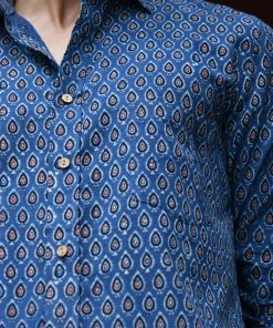 PRINTS VALLEY Ajrakh Blue Pear Motif Shirt 10 PRINTS VALLEY Ajrakh Blue Pear Motif Shirt