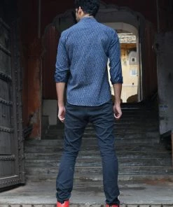 PRINTS VALLEY Ajrakh Blue Pear Motif Shirt 11 PRINTS VALLEY Ajrakh Blue Pear Motif Shirt