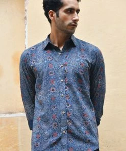 PRINTS VALLEY Ajrakh Blue Multi Pattern Shirt