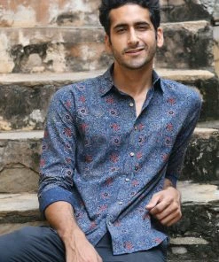 PRINTS VALLEY Ajrakh Blue Multi Pattern Shirt