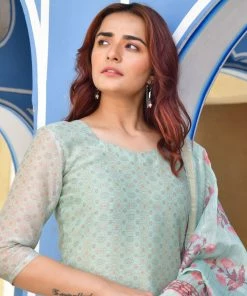 PRINTS VALLEY Jaipur Tales Turquoise Chanderi Print Kurta Set