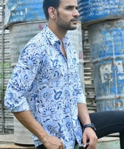PRINTS VALLEY White Blue Paisley Print Shirt