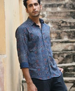 PRINTS VALLEY Ajrakh Blue Multi Pattern Shirt