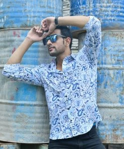 PRINTS VALLEY White Blue Paisley Print Shirt