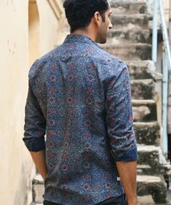 PRINTS VALLEY Ajrakh Blue Multi Pattern Shirt