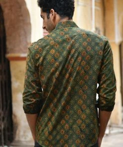 PRINTS VALLEY Ajrakh Madder Green Ogee Arch Shirt