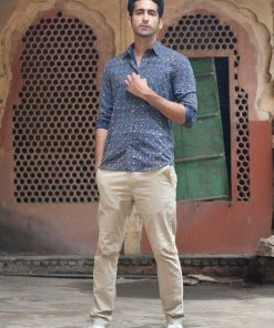 PRINTS VALLEY Men's Shirt Ajrakh Blue Floret Shirt