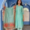 PRINTS VALLEY Jaipur Tales Turquoise Stripe Chanderi Print Kurta Set