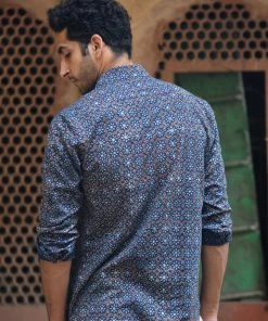PRINTS VALLEY Men's Shirt Ajrakh Blue Floret Shirt