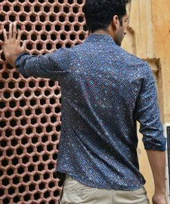 PRINTS VALLEY Men's Shirt Ajrakh Blue Floret Shirt