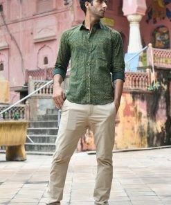 PRINTS VALLEY Ajrakh Madder Green Jaal Shirt
