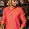 PRINTS VALLEY Men's Shirt Indian Red Linen Shirt