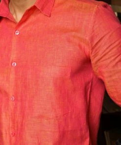 PRINTS VALLEY Men's Shirt Indian Red Linen Shirt