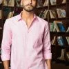 PRINTS VALLEY Men's Shirt Pastel Pink Linen Shirt