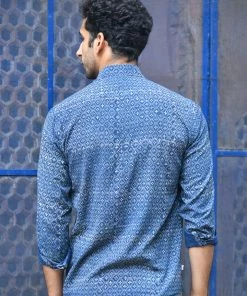 PRINTS VALLEY Ajrakh Blue Jaal Shirt Men's Shirt