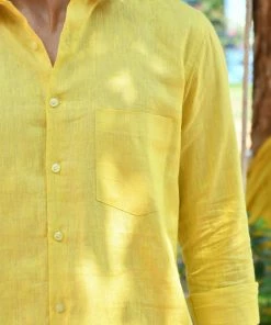 PRINTS VALLEY Yellow Linen Shirt Men's Shirt