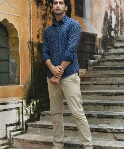 PRINTS VALLEY Men's Shirt Ajrakh Blue Tulip Shirt