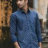 PRINTS VALLEY Men's Shirt Ajrakh Blue Tulip Shirt