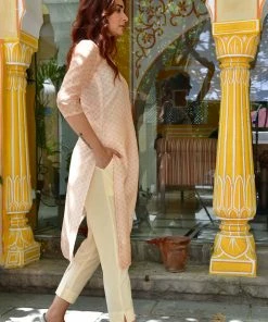 PRINTS VALLEY Pastel Yellow Chanderi Print Kurta Set