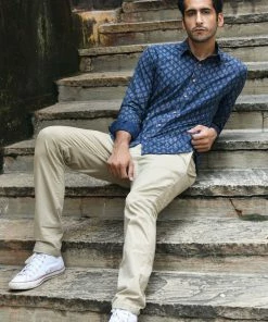 PRINTS VALLEY Men's Shirt Ajrakh Blue Tulip Shirt