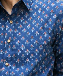 PRINTS VALLEY Men's Shirt Ajrakh Blue Tulip Shirt