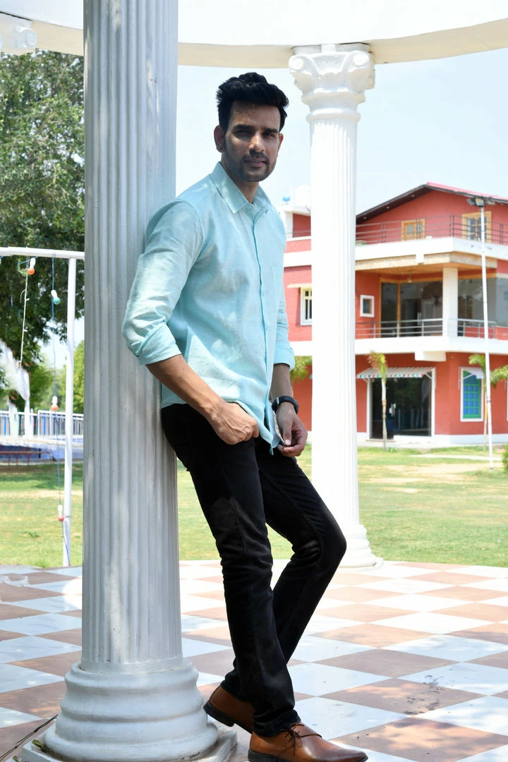 PRINTS VALLEY Pastel Blue Linen Shirt Men's Shirt 3 PRINTS VALLEY Pastel Blue Linen Shirt Men's Shirt