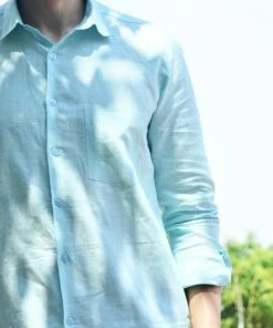 PRINTS VALLEY Pastel Blue Linen Shirt Men's Shirt 7 PRINTS VALLEY Pastel Blue Linen Shirt Men's Shirt