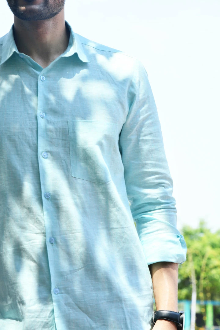 PRINTS VALLEY Pastel Blue Linen Shirt Men's Shirt 4 PRINTS VALLEY Pastel Blue Linen Shirt Men's Shirt