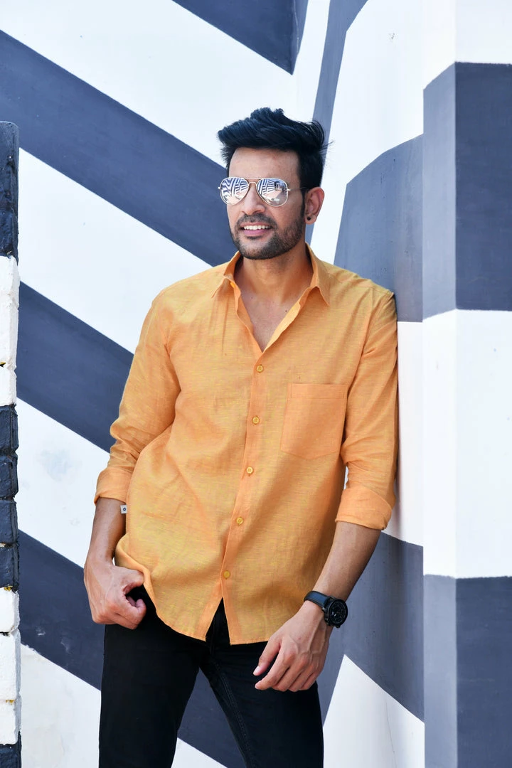 PRINTS VALLEY Saffron Linen Shirt 1 PRINTS VALLEY Saffron Linen Shirt