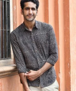 PRINTS VALLEY Ajrakh Black Jaal Shirt Men's Shirt