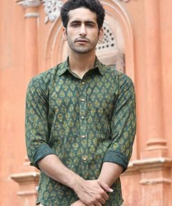 PRINTS VALLEY Ajrakh Madder Green Block Print Shirt 7 PRINTS VALLEY Ajrakh Madder Green Block Print Shirt